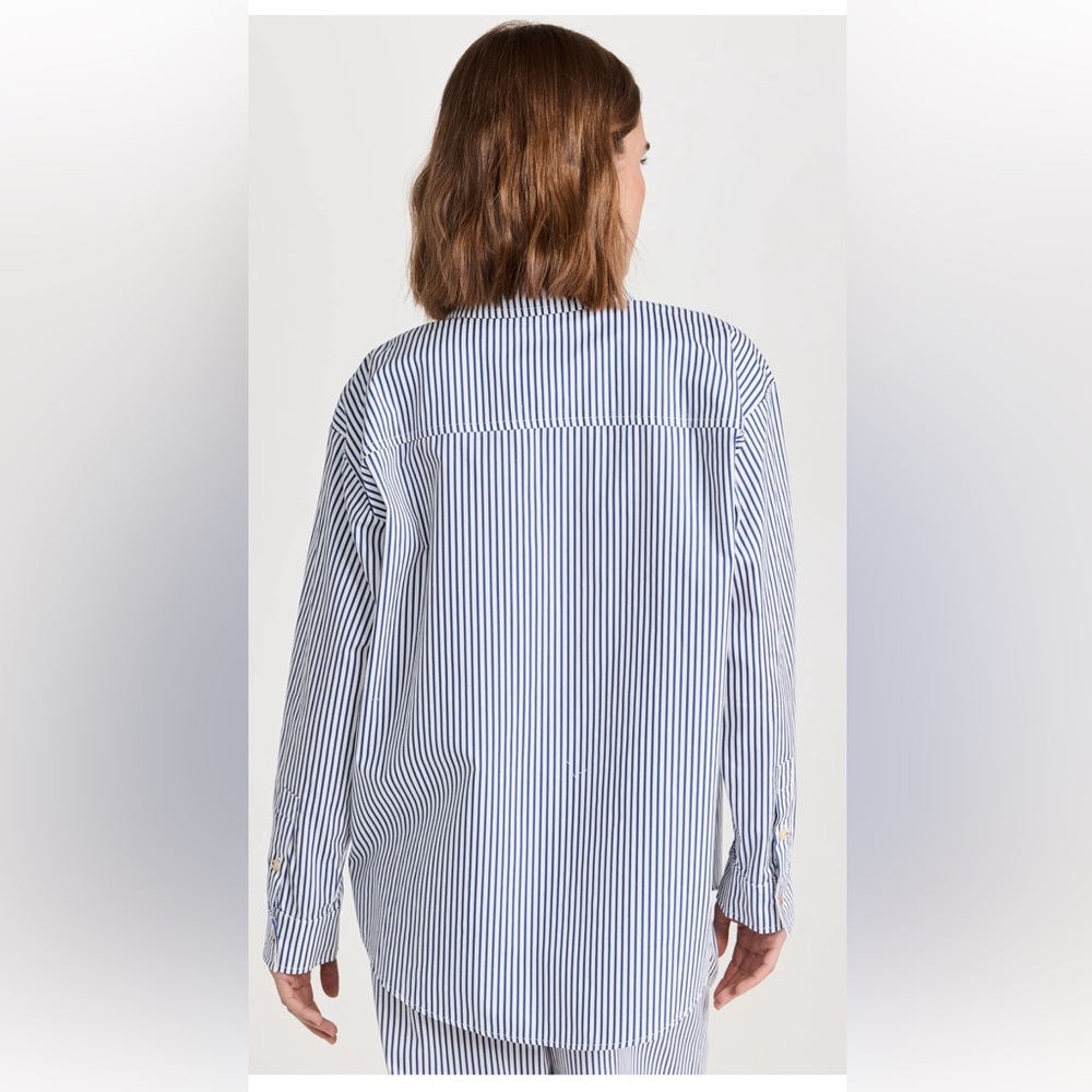 DONNI Pop Button Down in Navy Stripe - Picture 2 of 4